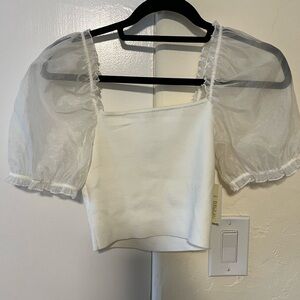 White crop top with sheer sleeves